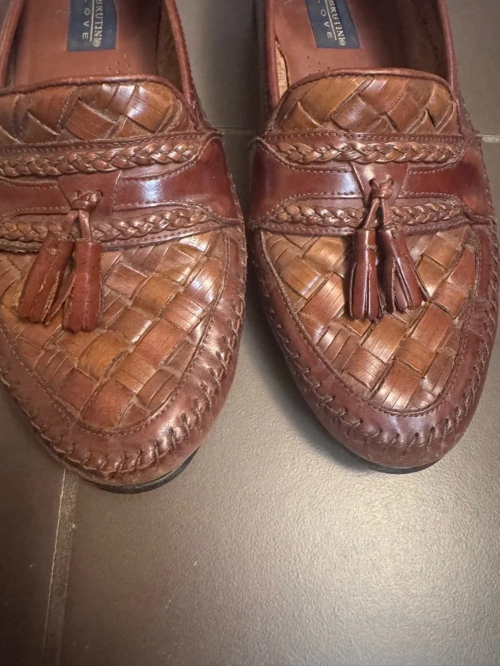 GIORGIO BRUTINI LE GLOVE Brown Woven Leather Tassel Shoes Brazil Loafers 8.5 D